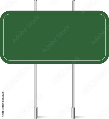 Blank green signboard on metal poles for custom text.