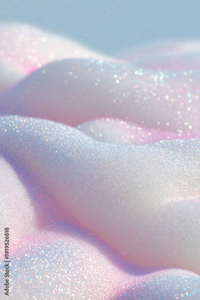 Fototapeta premium Close-up of pastel pink and blue iridescent glitter foam background.
