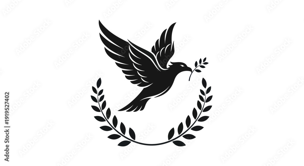 Obraz premium Flying dove with olive branch emblem