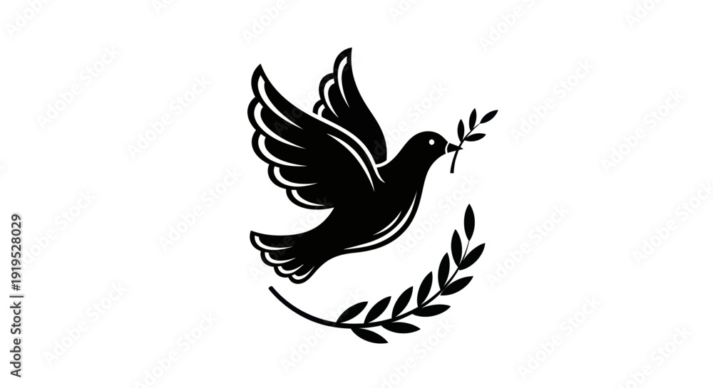Obraz premium Flying dove with olive branch icon