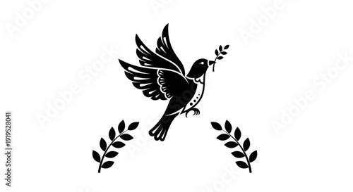 Flying dove with olive branch icon