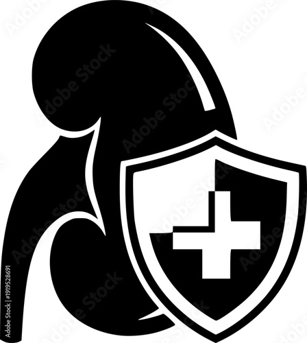 Kidney safety icon vector black silhouette print design