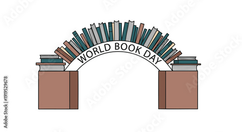 World Book Day icon illustration with books and banner, isolated on transparent background