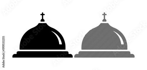 Iconic church domes with crosses against a clean white background
