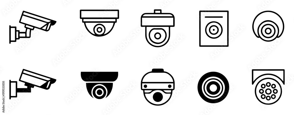 Εκτύπωση καμβά cctv surveillance camera security icon set