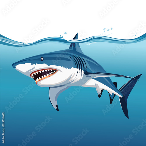 Cartoon shark swimming underwater in shades of blue