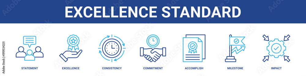 Foto Excellence Standard web banner icon set collection solid style.