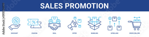 Sales Promotion web banner icon set collection solid style.