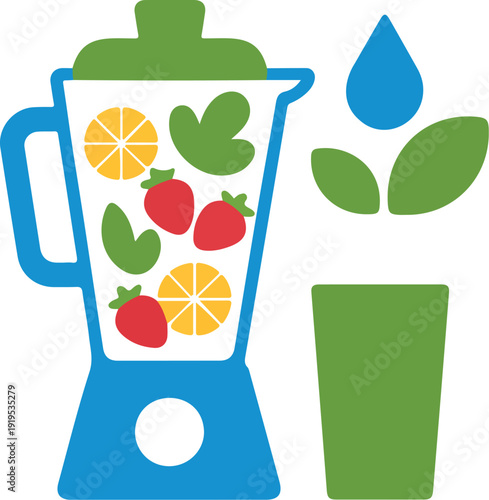 Smoothie & Healthy Drink Icon Set  Blender, Fruits, and Green Juice