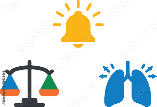 Knowledge & Science Icon Set Bell, Balance, and Human Lungs