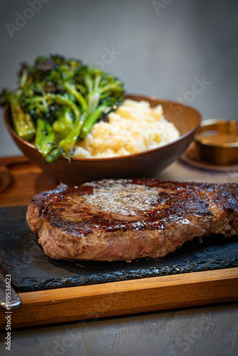 Ribeye with Truffle Mash and Broccoli