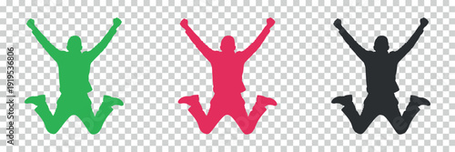 Colorful silhouettes of people jumping in celebration