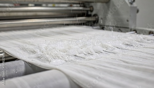 Medium shot focused on softener treatment being applied to fibers boosting fabric softness and flexibility in the finishing stage.