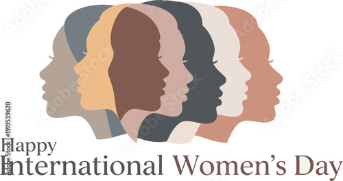 Multiple female silhouettes in profile overlapping with earth toned colors for International Women's Day celebration