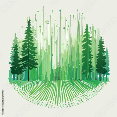 Forest and digital data integration concept illustration
