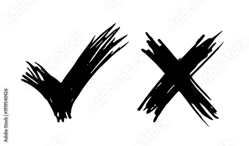 Scribble sketch check tick cross checkmark yes no vector symbol icons