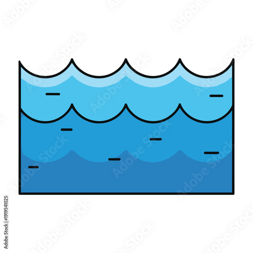 A stylized depiction of calm ocean waves meeting the shore with gentle ripples