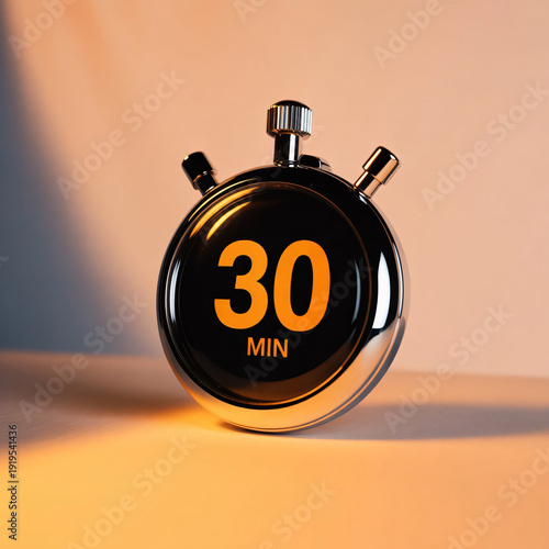 30 Minute Stopwatch on Warm Beige Background – Time Management and Deadline Concept