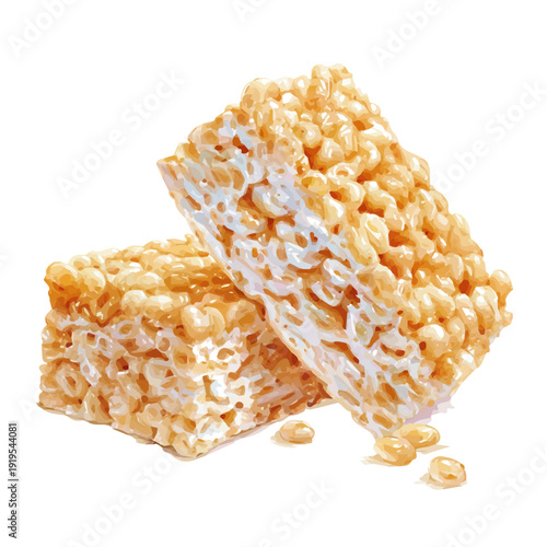 Watercolor Rice Krispie Treats vector, artistic painting style, high-resolution illustration on a pure white background.