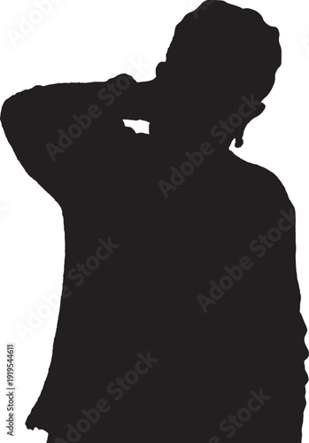 vector,  silhouette of  senior woman pain on nape on white background