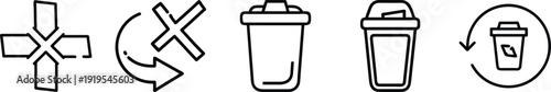 on a transparent background Collection of modern line icons for various actions including zoom, rotation, and trash disposal