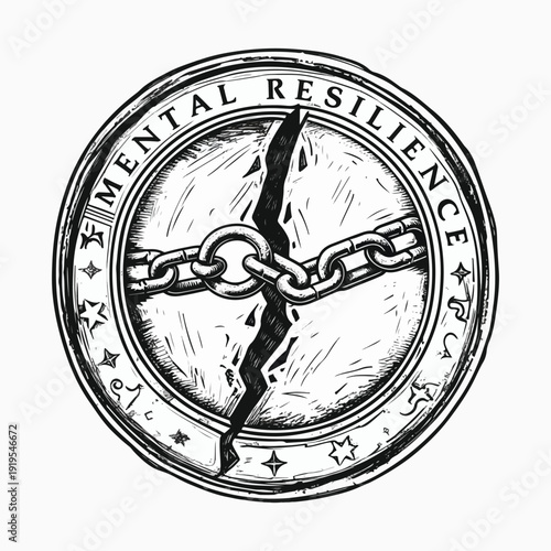 Mental resilience concept vintage compass with broken chain symbolizing strength and freedom