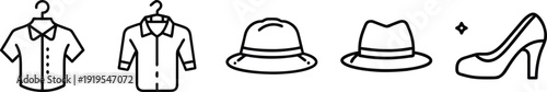 on a transparent background Clean Line Art Icons: Clothing and Fashion Accessories for Men and Women