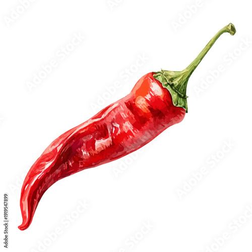 Chili Pepper watercolor vector illustration, high-quality artwork isolated on a pure white background.