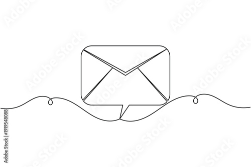 Envelope with chat bubble icon continuous one line drawing on white background minimalist conversation message symbol outline vector illustration