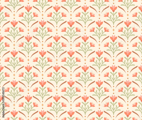 Cute Abstract Floral Seamless Pattern. Vector Art Deco Flower background.