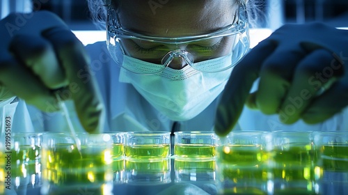 Wallpaper Mural Focused Scientist Analyzing Yellow Liquid Samples in a Laboratory Setting. Torontodigital.ca