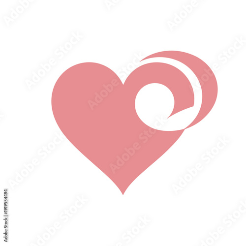 A minimalist pink heart symbol with a swirling abstract design on its right side.