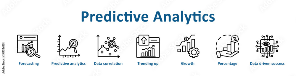 Fototapeta premium Predictive Analytics icon banner line art collection