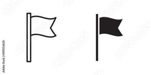 Flag Pin Icon. used to mark locations, destinations, and points of interest on maps. Ideal for navigation systems, travel apps. Vector illustration with stroke and fill on a white background.