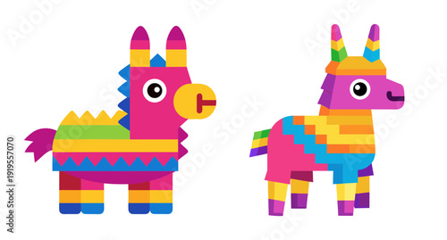 Vibrant fiesta piñata horse and llama cartoon party graphic