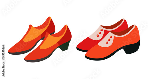 Elegant red and orange women's fashion shoes and classic dance shoes