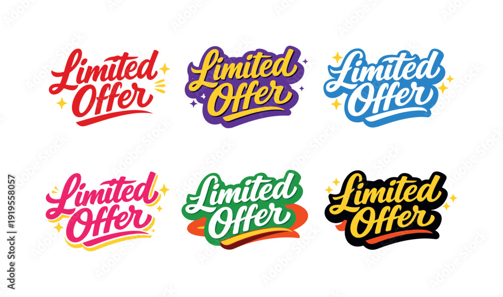 Fototapeta premium Seasonal holiday banner with promotional slogan presenting modern lettering logo set for Limited Offer, sales-focused lettering