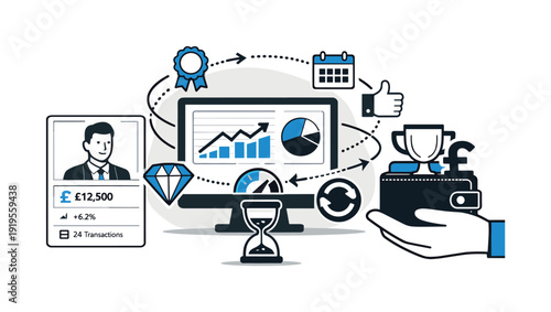 Modern minimal flat vector conceptual collage, crisp hard edges, consistent THIN outline stroke, rounded corners where needed,