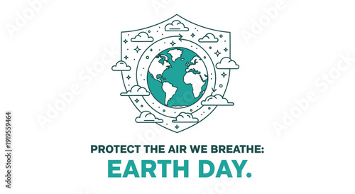 Earth Day protection icon with eco-friendly shield and globe, promoting environmental conservation.