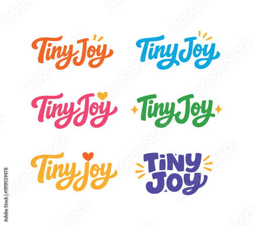 Modern flat holiday banner design highlighting modern lettering logo set for Tiny Joy, high-demand commercial lettering bundle