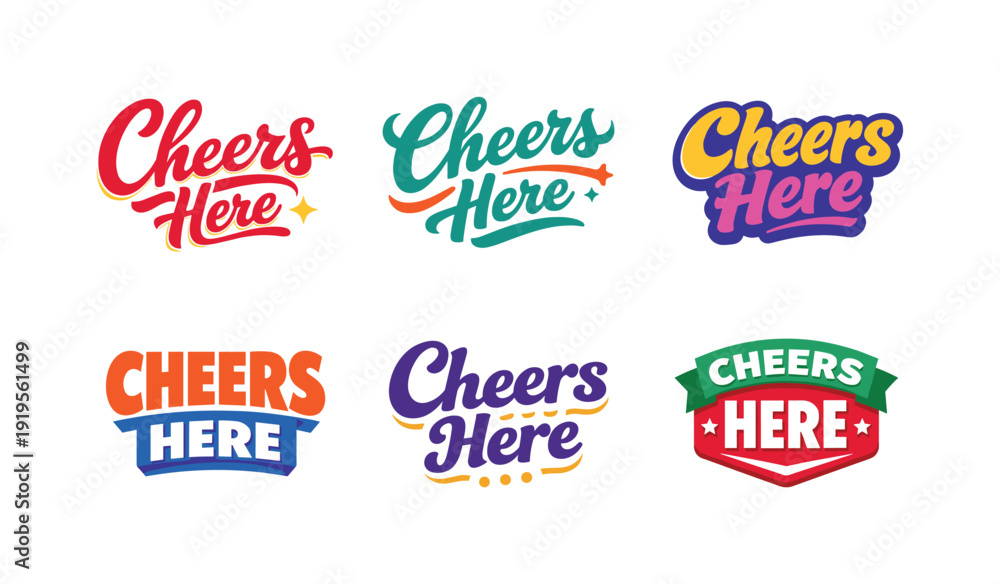 Fototapeta premium Modern festive banner with holiday message showcasing modern lettering logo set for Cheers Here, commercial stock typography pack