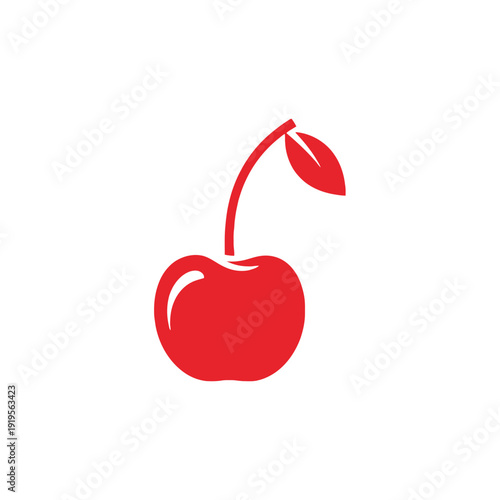 Red cherry fruit illustration with leaf on white background.