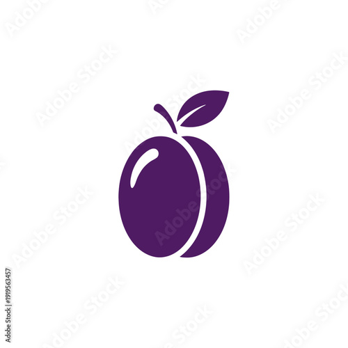 Purple plum fruit logo design element on white background.