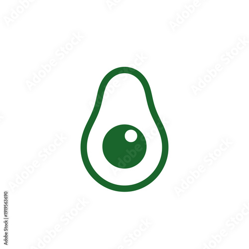 Simple green icon of an avocado with a pit.