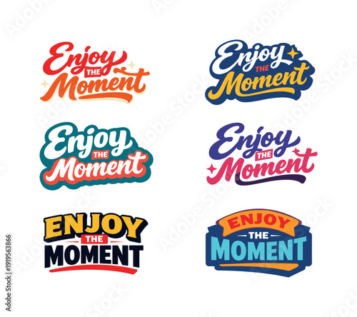 Modern flat holiday banner design highlighting modern lettering logo set for Enjoy The Moment created for high-demand stock