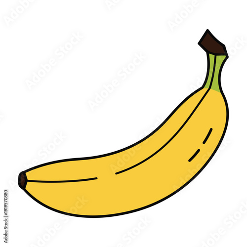 Photos A simple illustrated banana with a cartoonish style and exaggerated features