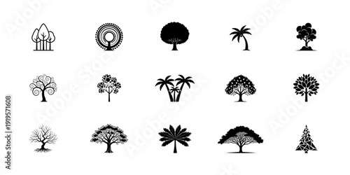 Collection of various tree silhouettes