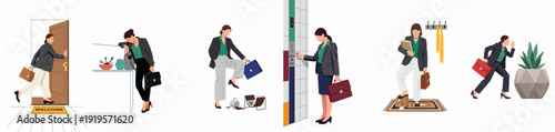Businesswoman's Daily Journey: Illustrations of Professional and Personal Life, Challenges, and Routine Moments