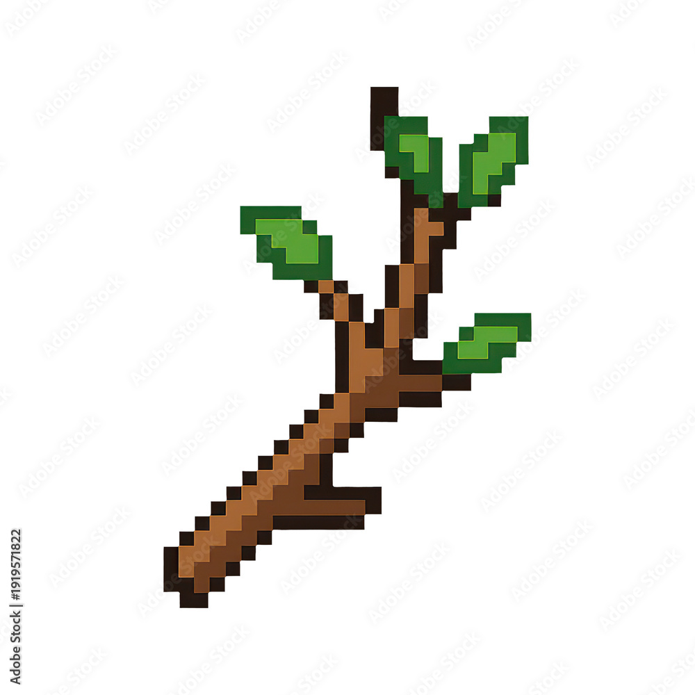 Fototapeta premium PNG Pixelated branch with green leaves.