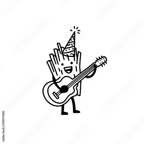 Hand Playing Guitar Wearing Party Hat